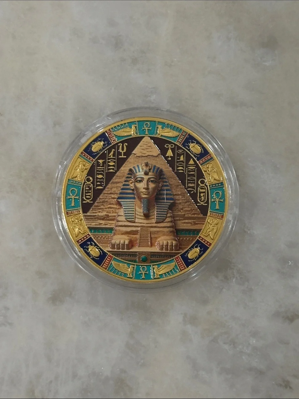 Turquoise and Gold Eye of Horus Decorative Coin